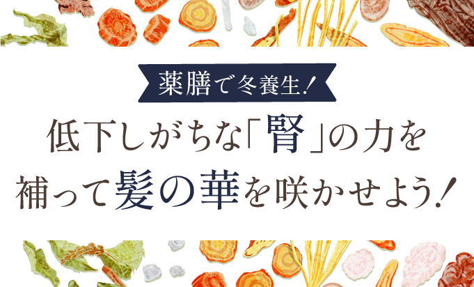 低下しがちな「腎」の力を 補って髪の華を咲かせよう！