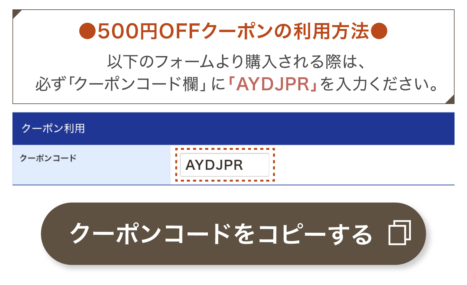クーポンコードをコピー